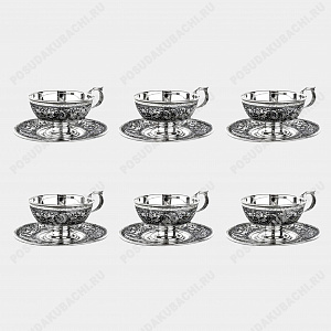 Набор из 6 кофейных пар, серебро, 100 мл (ID 16484)